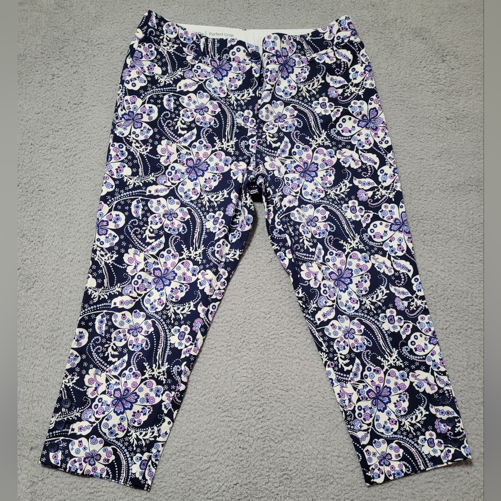 Talbots Perfect Crop Colorful Purple Floral Cropped Pants Size 10P